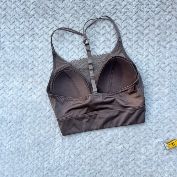 Daytrip Bralette Elegant Satin Lace Trim Lightly Lined Wireless XS Mocha - Picture 3 of 6